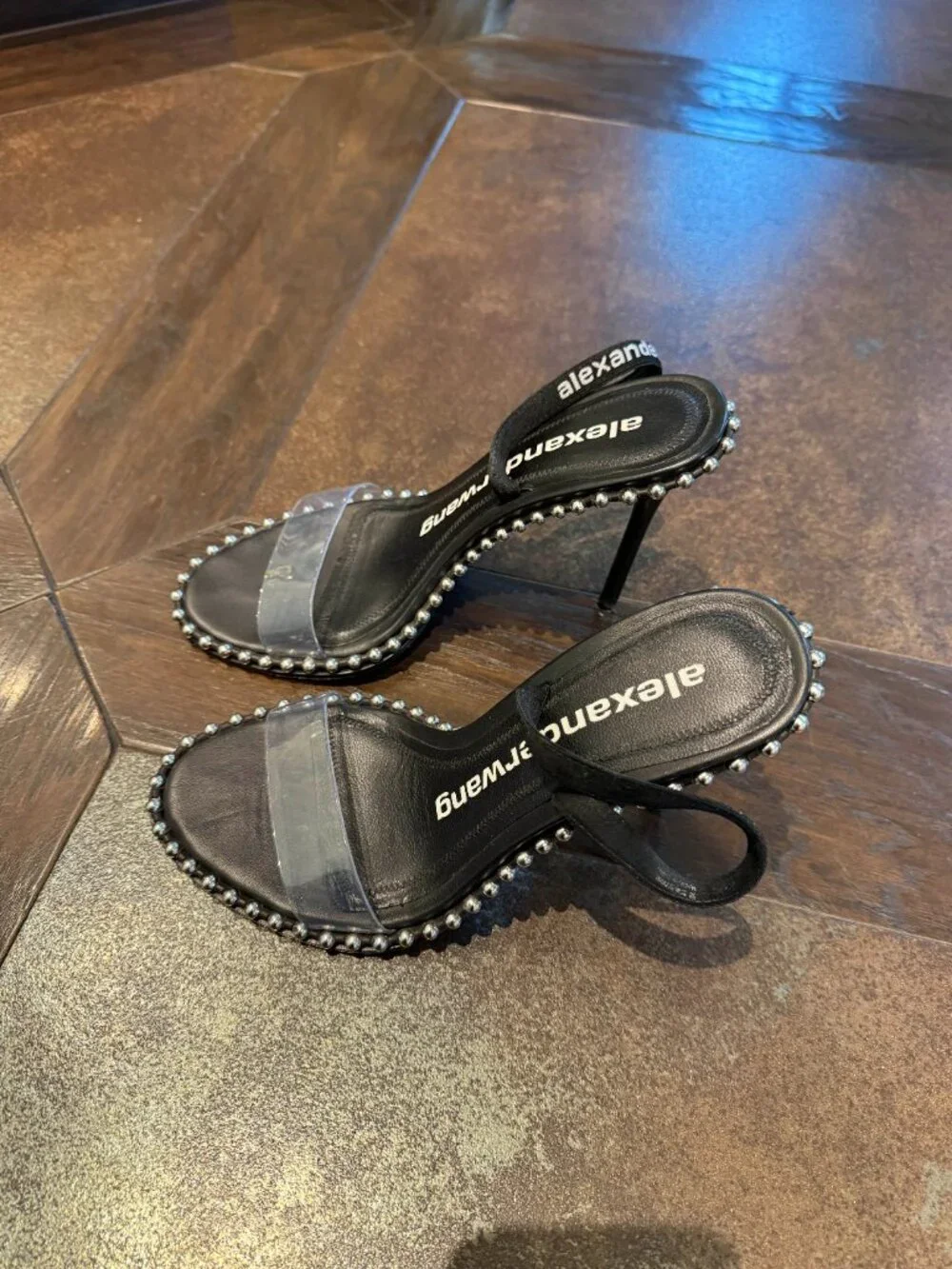Alexander Wang Stud Nova Strap Sandal, 38 EU, Black